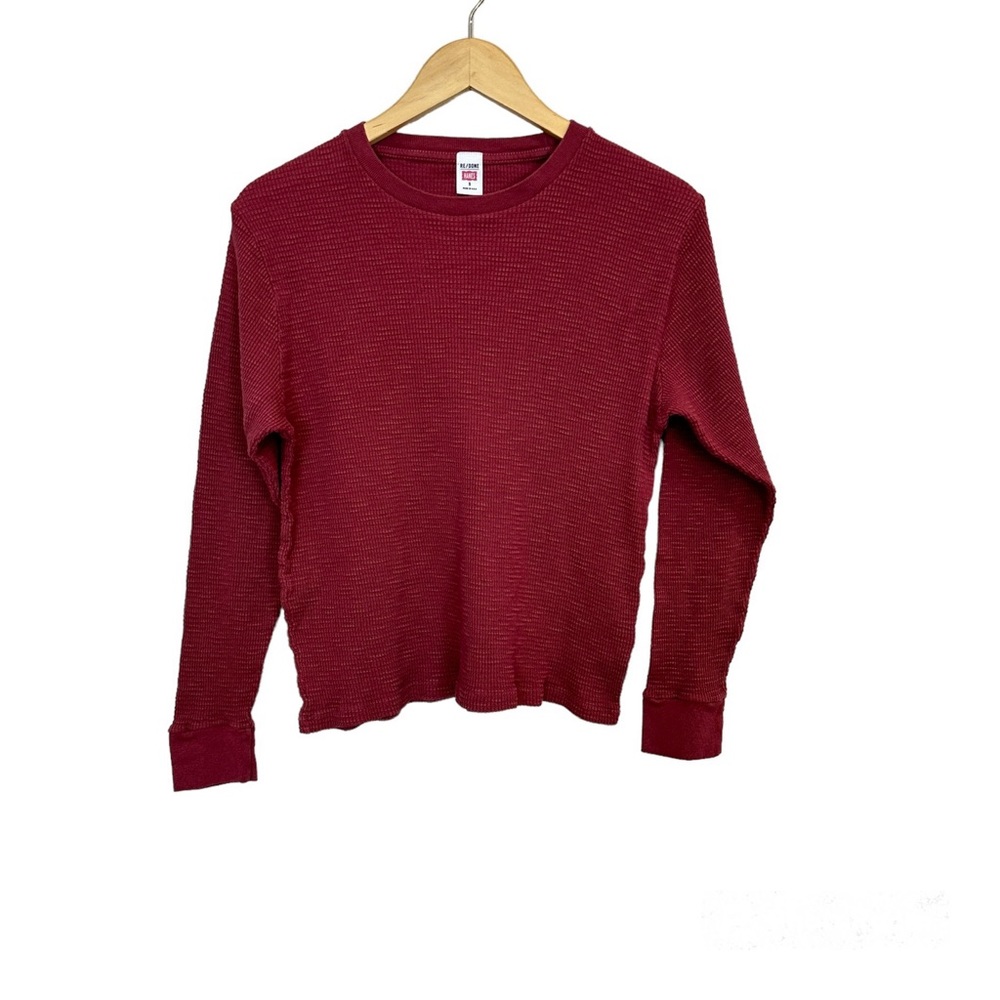 Re/Done Hanes Thermal Top Waffle‎ Knit Brick Red Long Sleeve Women’s Sz Small